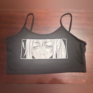 ROMWE Black Anime Graphic Crop Top